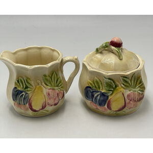 Royal Sealy VTG Cream & Lidded Sugar Container Server Japan Marked 25/7 Fruit